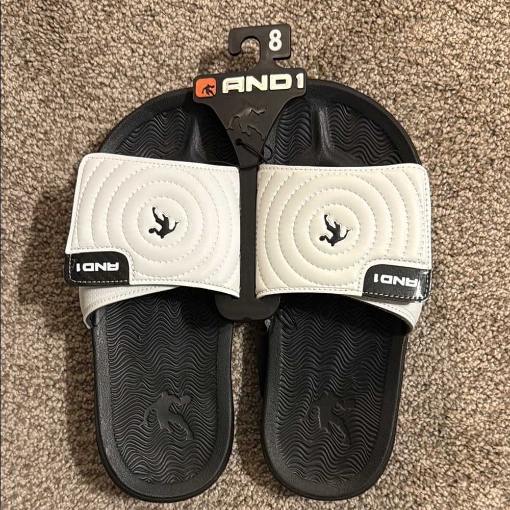AND1 Black and White Slide Sandals